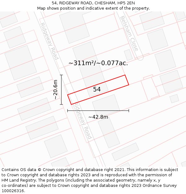 54, RIDGEWAY ROAD, CHESHAM, HP5 2EN: Plot and title map