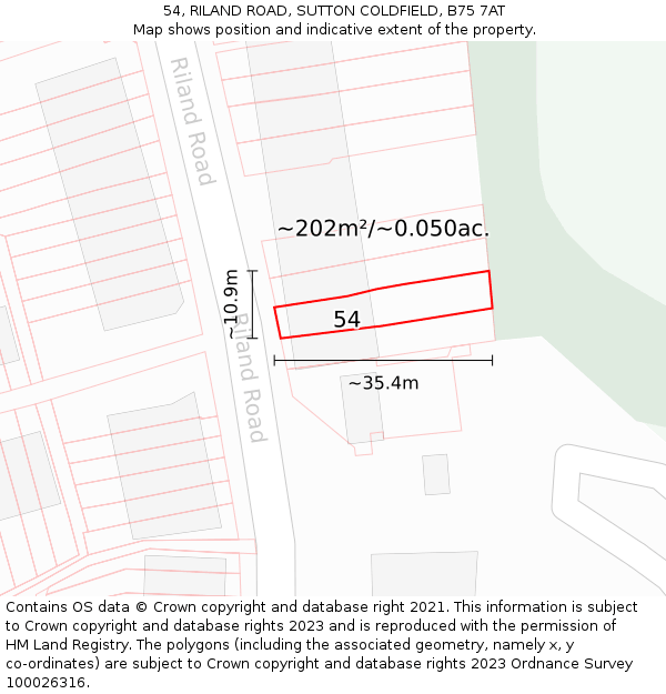 54, RILAND ROAD, SUTTON COLDFIELD, B75 7AT: Plot and title map