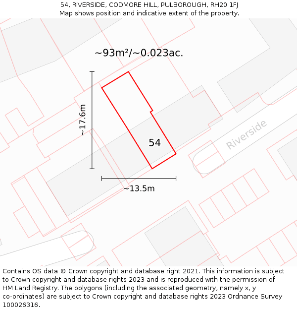 54, RIVERSIDE, CODMORE HILL, PULBOROUGH, RH20 1FJ: Plot and title map