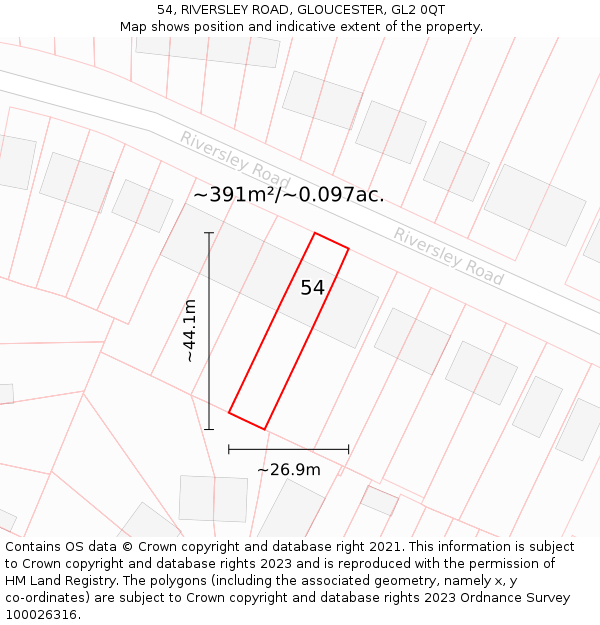 54, RIVERSLEY ROAD, GLOUCESTER, GL2 0QT: Plot and title map
