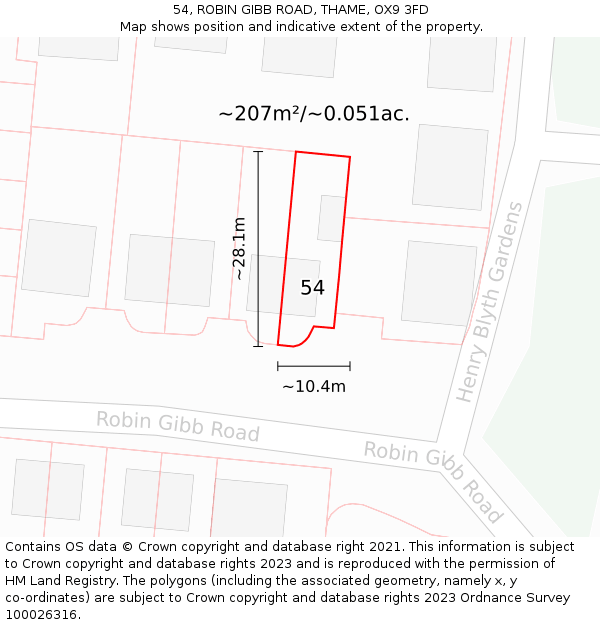 54, ROBIN GIBB ROAD, THAME, OX9 3FD: Plot and title map