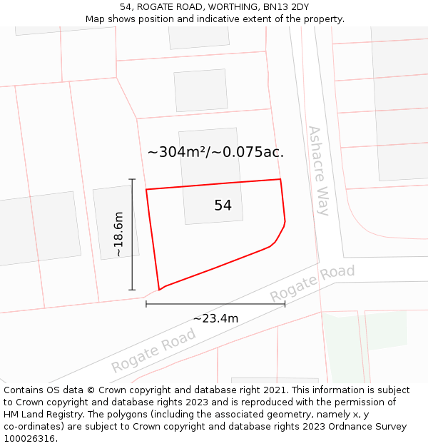 54, ROGATE ROAD, WORTHING, BN13 2DY: Plot and title map