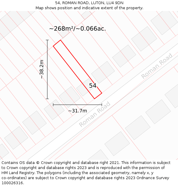 54, ROMAN ROAD, LUTON, LU4 9DN: Plot and title map