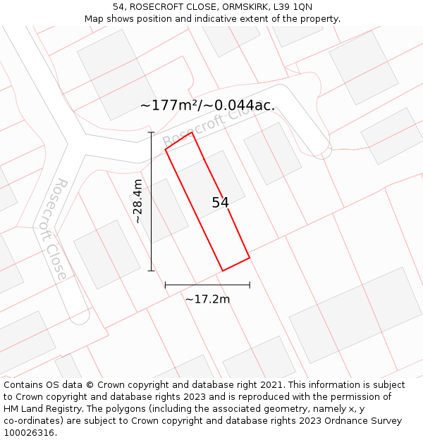 54, ROSECROFT CLOSE, ORMSKIRK, L39 1QN: Plot and title map