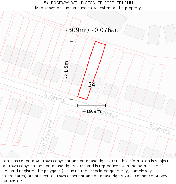 54, ROSEWAY, WELLINGTON, TELFORD, TF1 1HU: Plot and title map