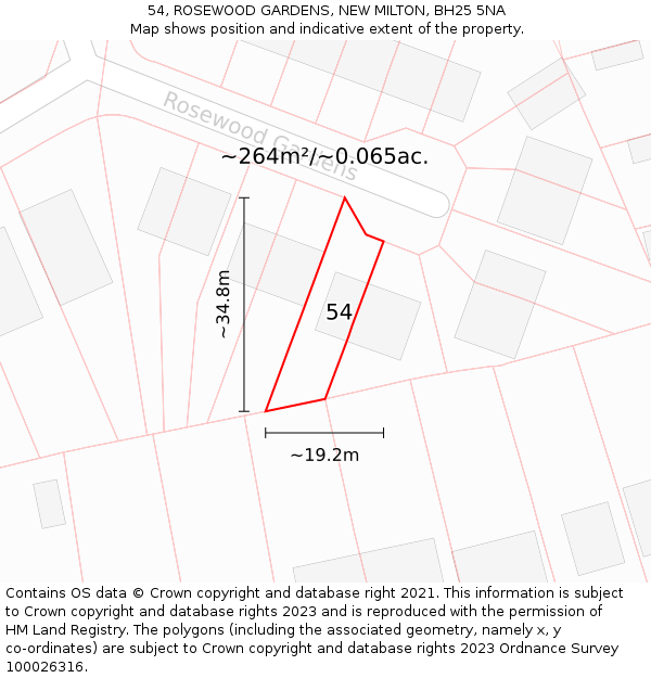 54, ROSEWOOD GARDENS, NEW MILTON, BH25 5NA: Plot and title map