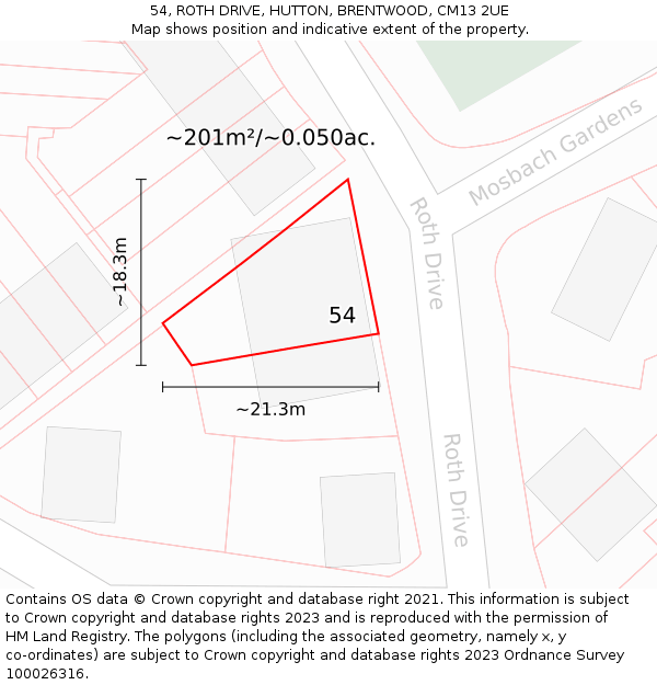 54, ROTH DRIVE, HUTTON, BRENTWOOD, CM13 2UE: Plot and title map