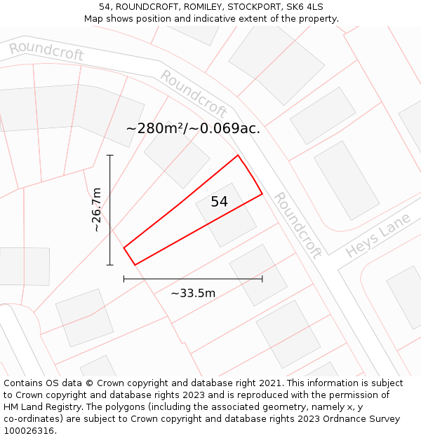 54, ROUNDCROFT, ROMILEY, STOCKPORT, SK6 4LS: Plot and title map