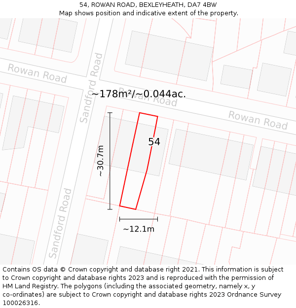 54, ROWAN ROAD, BEXLEYHEATH, DA7 4BW: Plot and title map