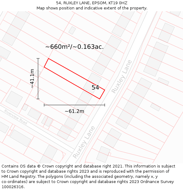 54, RUXLEY LANE, EPSOM, KT19 0HZ: Plot and title map