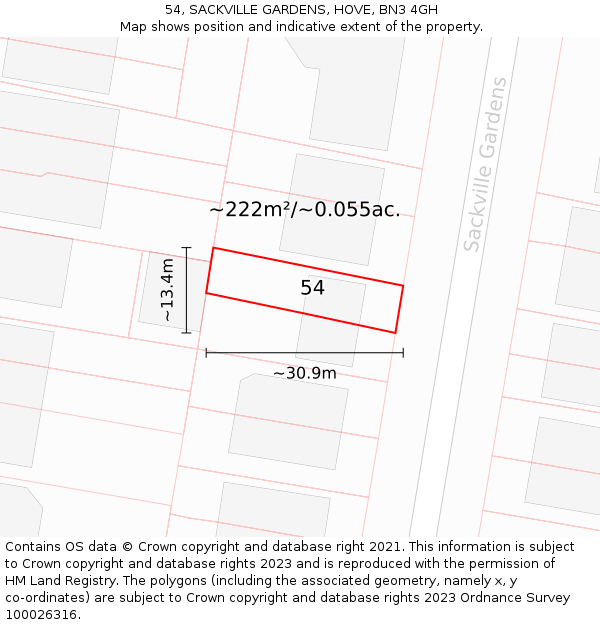 54, SACKVILLE GARDENS, HOVE, BN3 4GH: Plot and title map