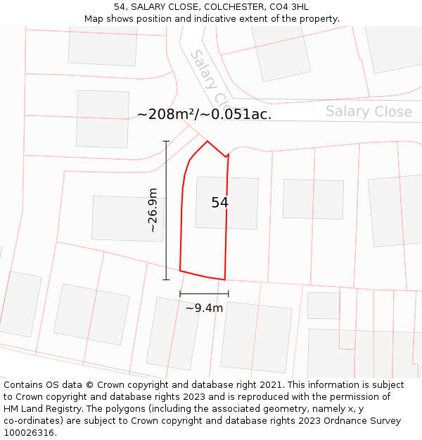 54, SALARY CLOSE, COLCHESTER, CO4 3HL: Plot and title map