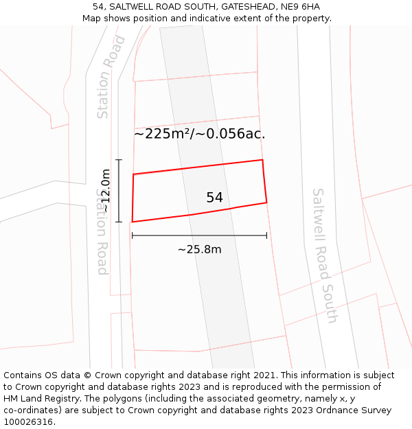 54, SALTWELL ROAD SOUTH, GATESHEAD, NE9 6HA: Plot and title map