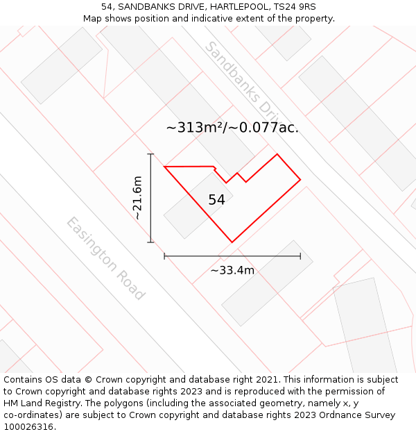 54, SANDBANKS DRIVE, HARTLEPOOL, TS24 9RS: Plot and title map