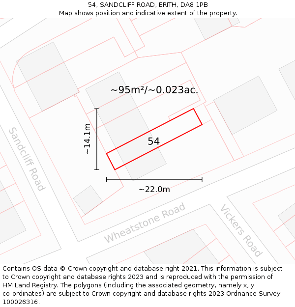 54, SANDCLIFF ROAD, ERITH, DA8 1PB: Plot and title map