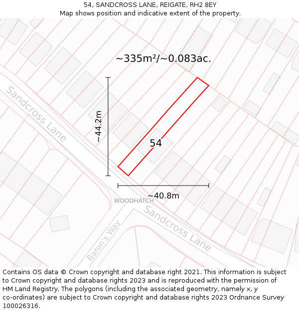 54, SANDCROSS LANE, REIGATE, RH2 8EY: Plot and title map