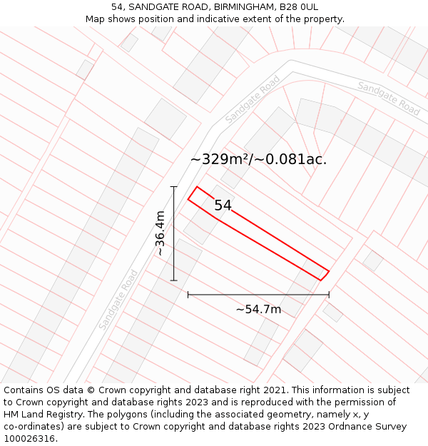 54, SANDGATE ROAD, BIRMINGHAM, B28 0UL: Plot and title map