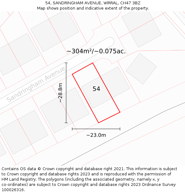 54, SANDRINGHAM AVENUE, WIRRAL, CH47 3BZ: Plot and title map