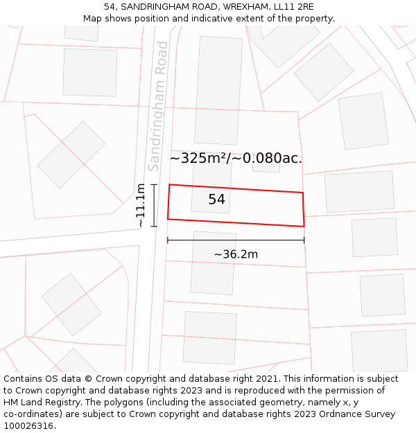 54, SANDRINGHAM ROAD, WREXHAM, LL11 2RE: Plot and title map