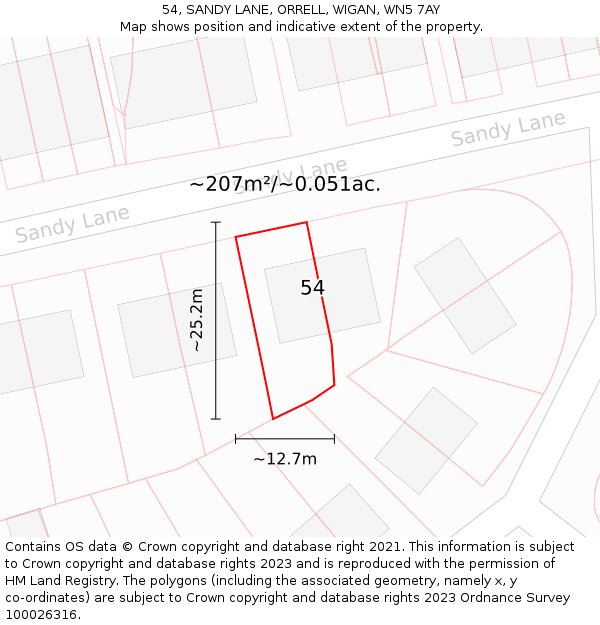 54, SANDY LANE, ORRELL, WIGAN, WN5 7AY: Plot and title map