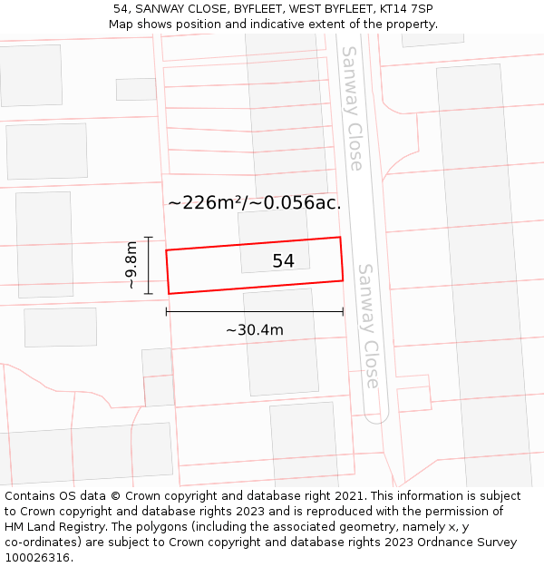 54, SANWAY CLOSE, BYFLEET, WEST BYFLEET, KT14 7SP: Plot and title map