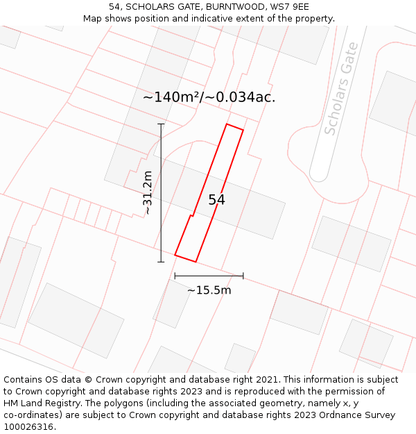 54, SCHOLARS GATE, BURNTWOOD, WS7 9EE: Plot and title map