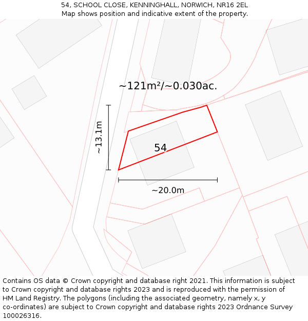 54, SCHOOL CLOSE, KENNINGHALL, NORWICH, NR16 2EL: Plot and title map