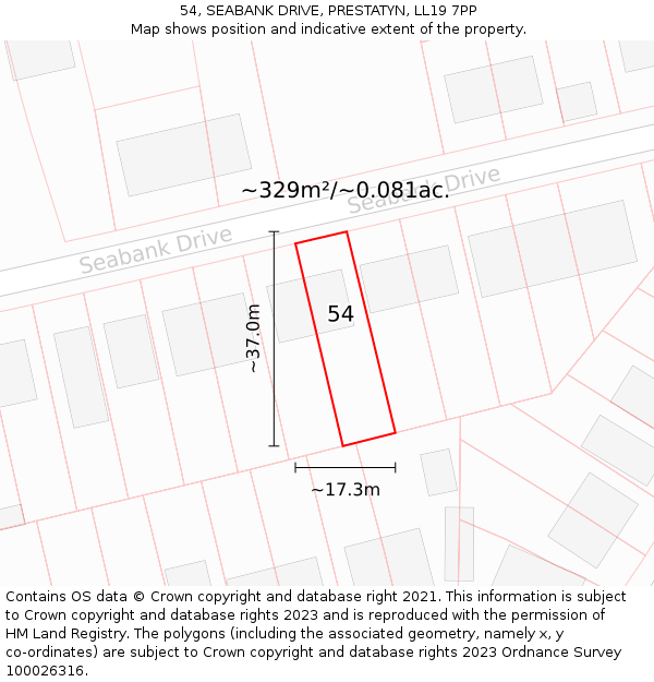 54, SEABANK DRIVE, PRESTATYN, LL19 7PP: Plot and title map