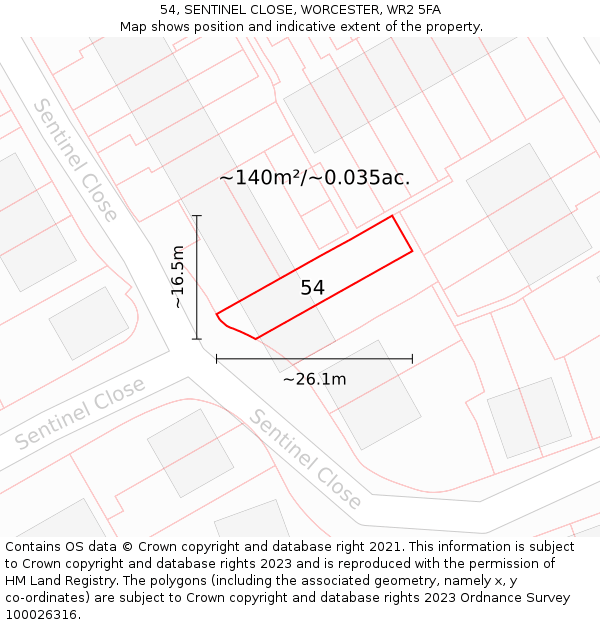 54, SENTINEL CLOSE, WORCESTER, WR2 5FA: Plot and title map