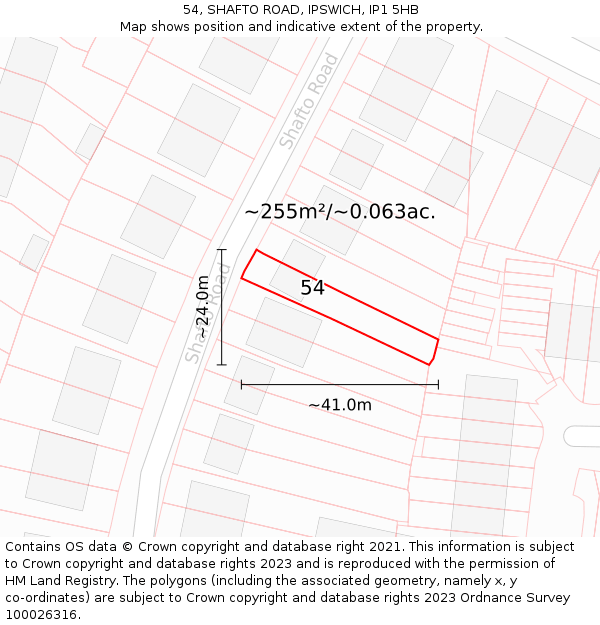 54, SHAFTO ROAD, IPSWICH, IP1 5HB: Plot and title map