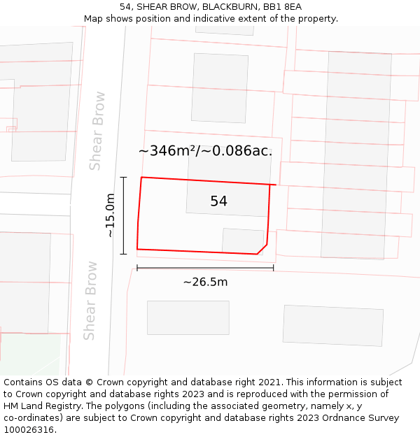 54, SHEAR BROW, BLACKBURN, BB1 8EA: Plot and title map