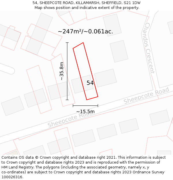 54, SHEEPCOTE ROAD, KILLAMARSH, SHEFFIELD, S21 1DW: Plot and title map