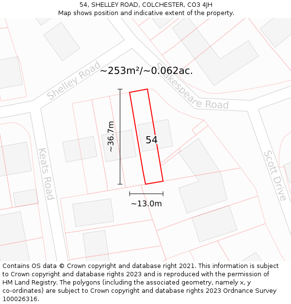 54, SHELLEY ROAD, COLCHESTER, CO3 4JH: Plot and title map