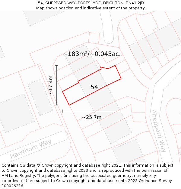 54, SHEPPARD WAY, PORTSLADE, BRIGHTON, BN41 2JD: Plot and title map