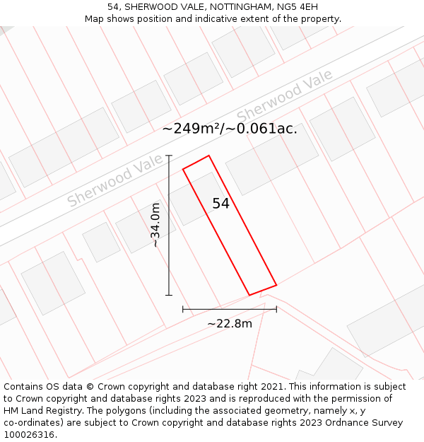 54, SHERWOOD VALE, NOTTINGHAM, NG5 4EH: Plot and title map