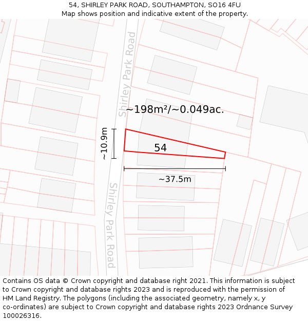 54, SHIRLEY PARK ROAD, SOUTHAMPTON, SO16 4FU: Plot and title map