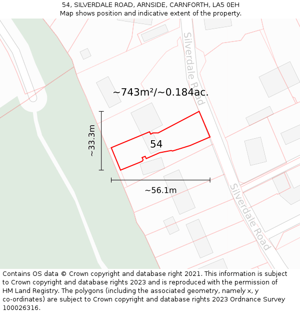54, SILVERDALE ROAD, ARNSIDE, CARNFORTH, LA5 0EH: Plot and title map