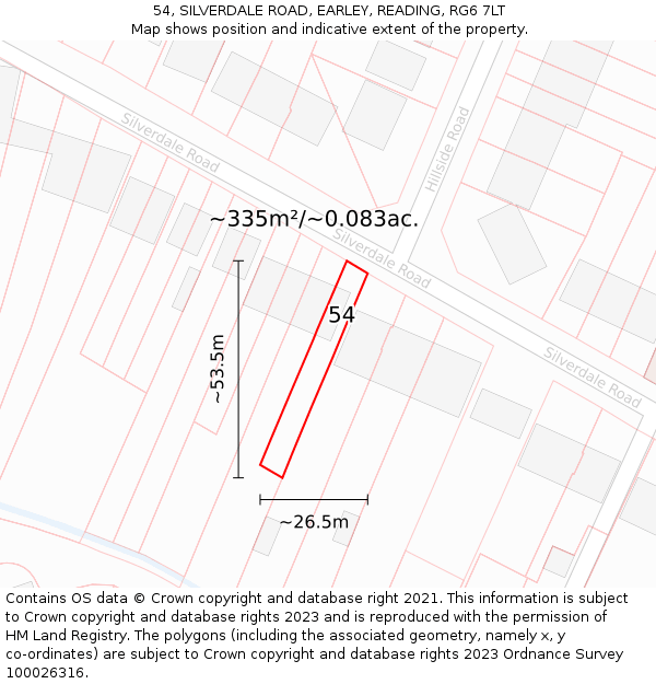 54, SILVERDALE ROAD, EARLEY, READING, RG6 7LT: Plot and title map