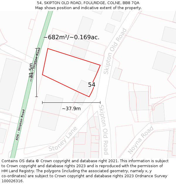 54, SKIPTON OLD ROAD, FOULRIDGE, COLNE, BB8 7QA: Plot and title map