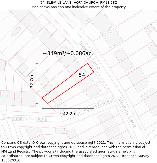 54, SLEWINS LANE, HORNCHURCH, RM11 2BZ: Plot and title map
