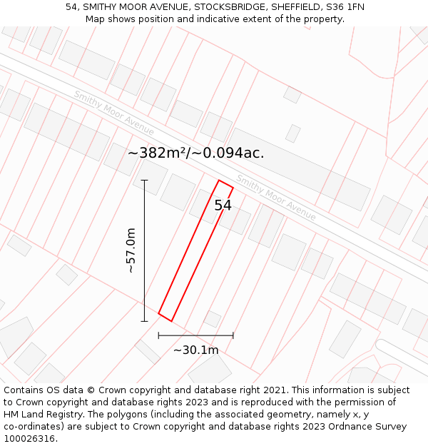 54, SMITHY MOOR AVENUE, STOCKSBRIDGE, SHEFFIELD, S36 1FN: Plot and title map