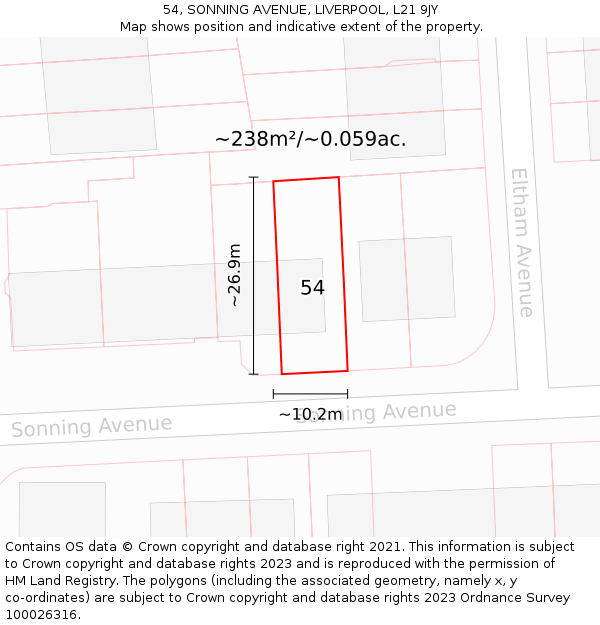 54, SONNING AVENUE, LIVERPOOL, L21 9JY: Plot and title map