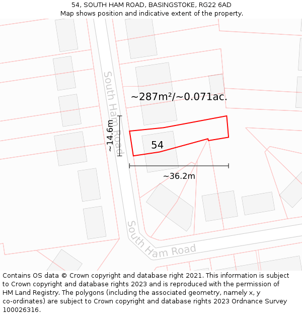 54, SOUTH HAM ROAD, BASINGSTOKE, RG22 6AD: Plot and title map