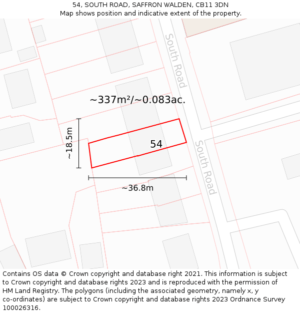 54, SOUTH ROAD, SAFFRON WALDEN, CB11 3DN: Plot and title map