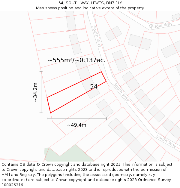 54, SOUTH WAY, LEWES, BN7 1LY: Plot and title map