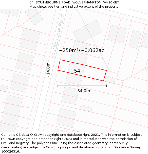 54, SOUTHBOURNE ROAD, WOLVERHAMPTON, WV10 6ET: Plot and title map