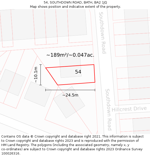 54, SOUTHDOWN ROAD, BATH, BA2 1JQ: Plot and title map