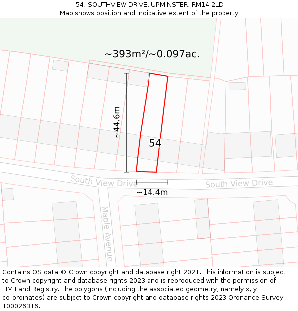 54, SOUTHVIEW DRIVE, UPMINSTER, RM14 2LD: Plot and title map