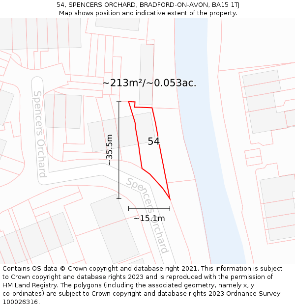 54, SPENCERS ORCHARD, BRADFORD-ON-AVON, BA15 1TJ: Plot and title map