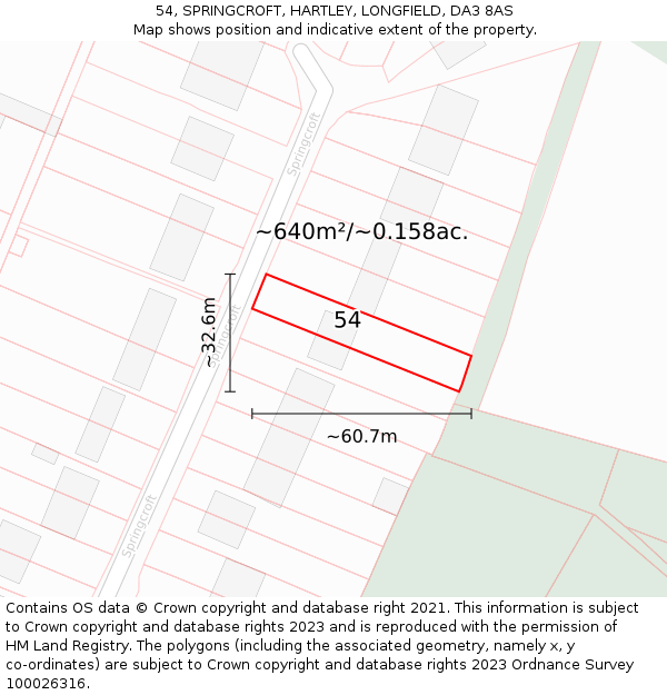 54, SPRINGCROFT, HARTLEY, LONGFIELD, DA3 8AS: Plot and title map